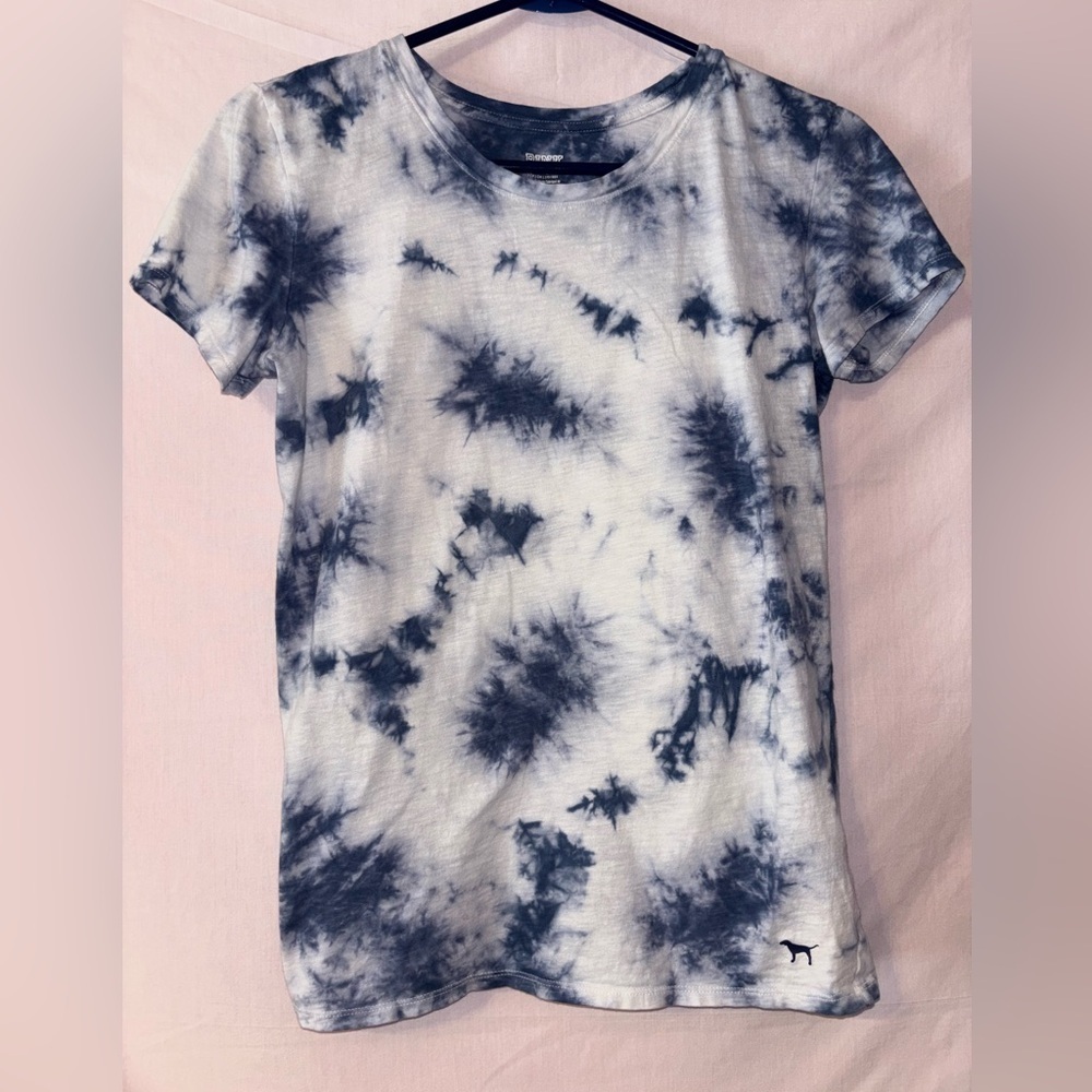 PINK Victoria's Secret Womens Tie-Dye Tee - Navy and White - Picture 1 of 7
